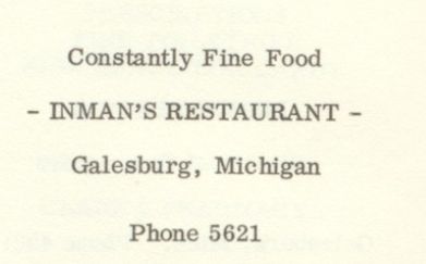 Inmans Restaurant - 1956 Yearbook Ad (newer photo)